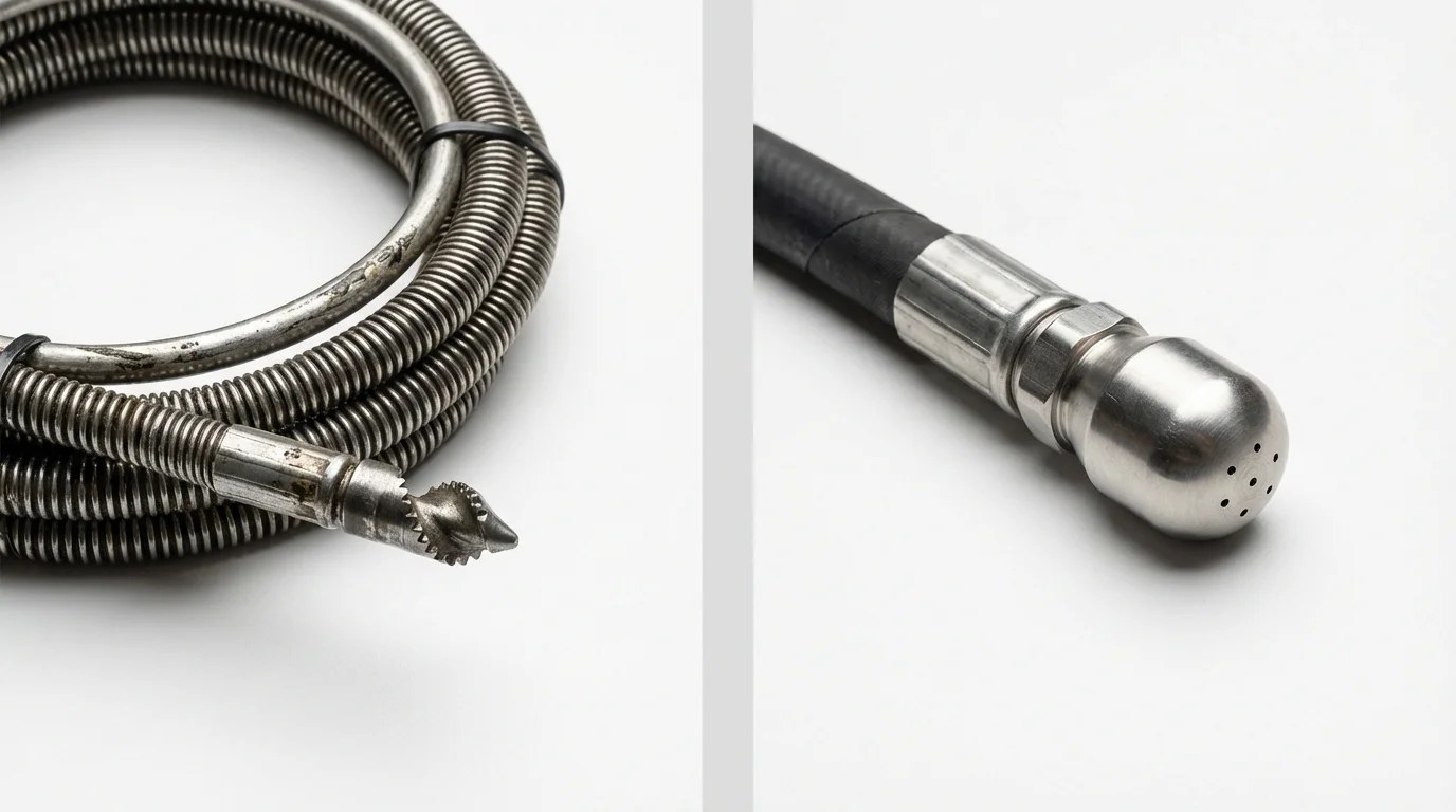 Drain snake cable and hydro jetting nozzle used for drain cleaning in West Union, OH
