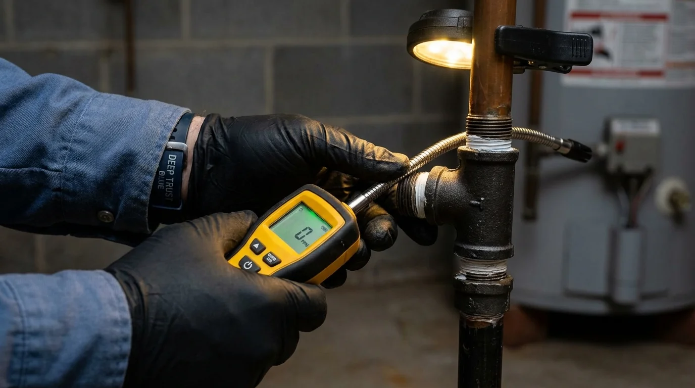 Gas leak detection with electronic sniffer by Johns Plumbing LLC in West Union