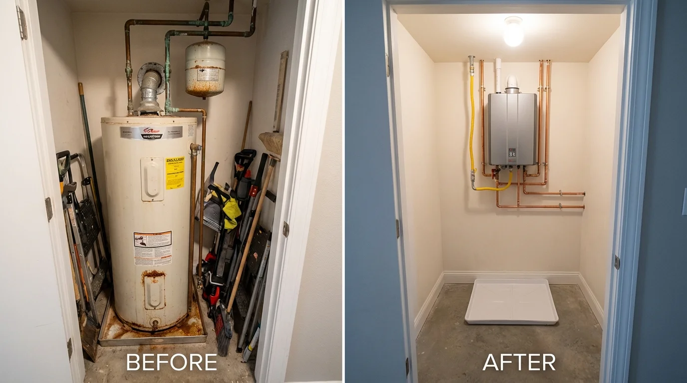 Tank water heater versus wall-mounted tankless unit comparison for West Union, OH homeowners